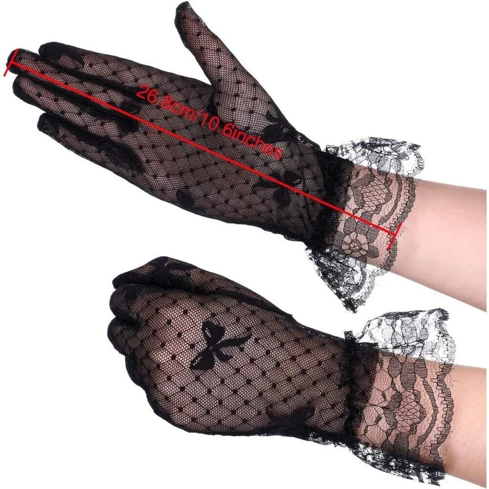Women's Elegant Dress Up Lace Gloves Black Halloween Wedding Parties Prom